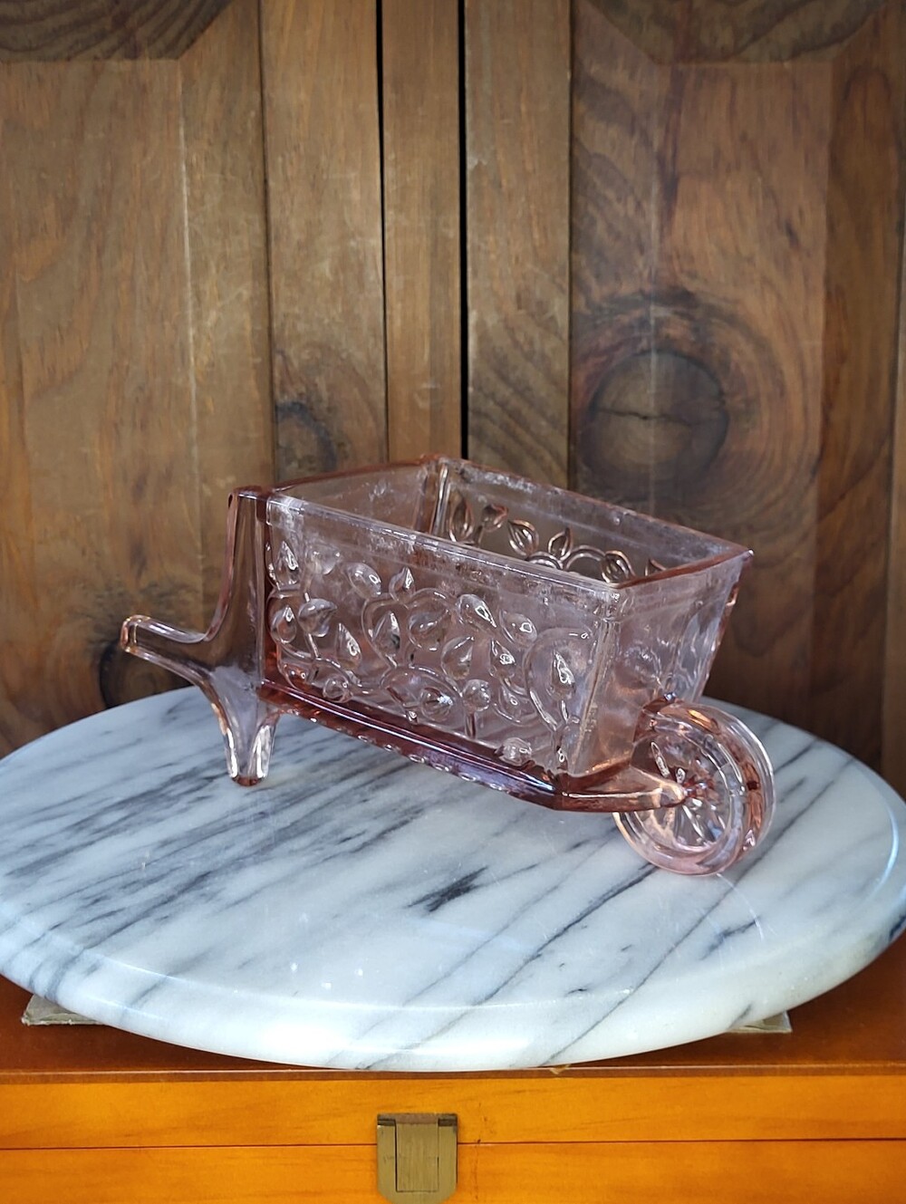 Pink Glass Wheelbarrow Decorative Planter